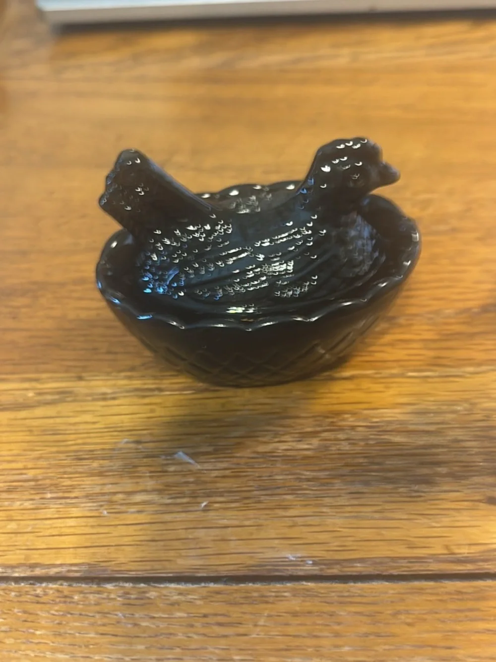 Clear Glass Lidded Dish & Black Glass Salt Cellar Set